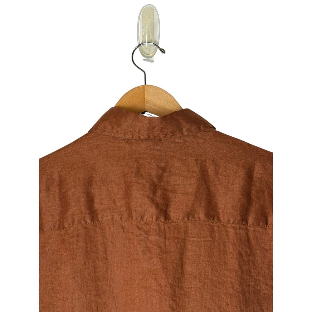 H&M Linen Button Down Shirt Women Small Brown NWT Long Sleeve Preppy Lagenlook - Picture 4 of 9